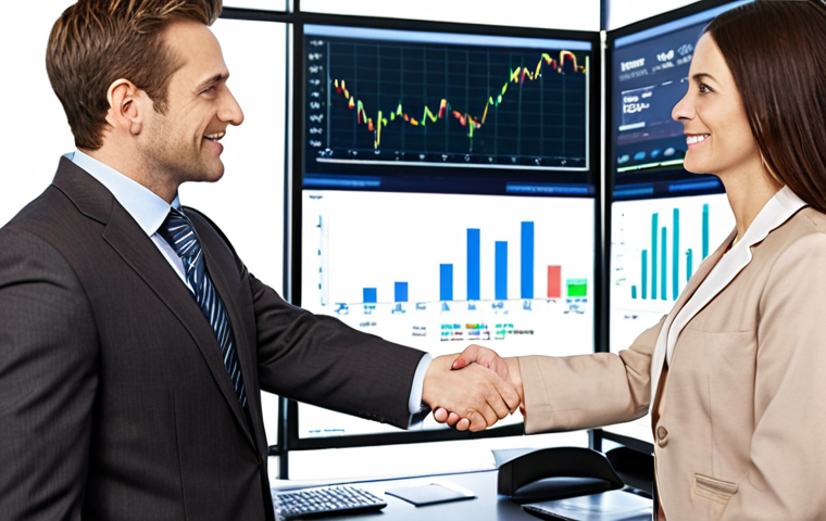 **Image:** A confident-looking financial advisor in a modern office, shaking hands with a client. The office background should feature stock market charts subtly displayed on a screen. The atmosphere is professional and trustworthy.